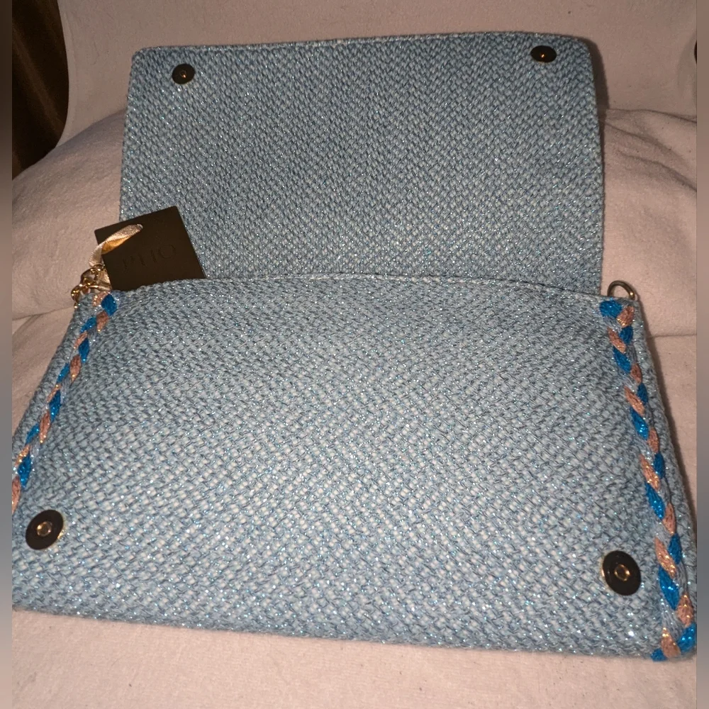 PHO Firenze Blue and Gold Chain Women's  envelope style bag.